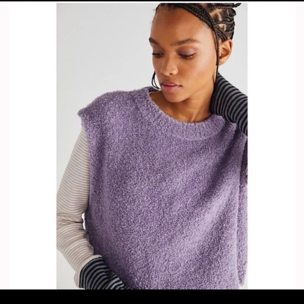 Free People Margot Violet Lily Combo Plush Knit Vest Women's Size Large - Picture 3 of 12